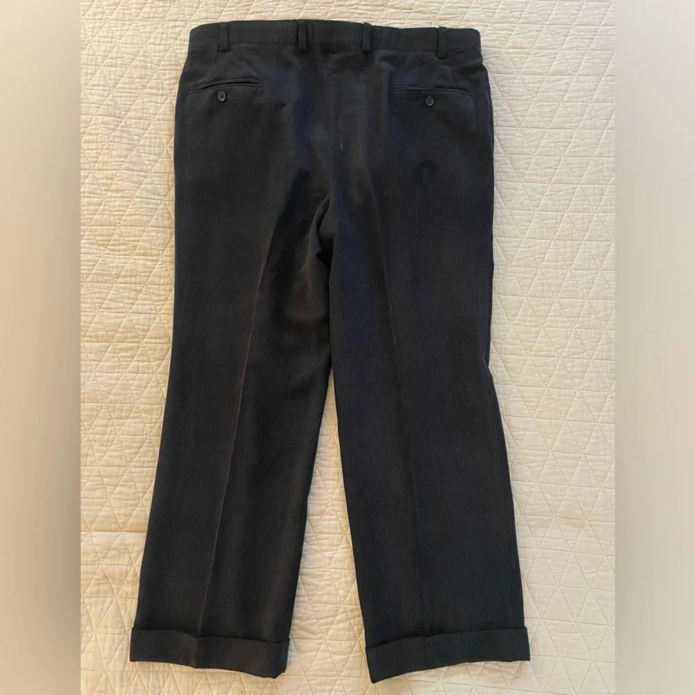 Saks Fifth Avenue Flat Front‎ & Cuffed Corduroy Pant in Black Size 40 $145